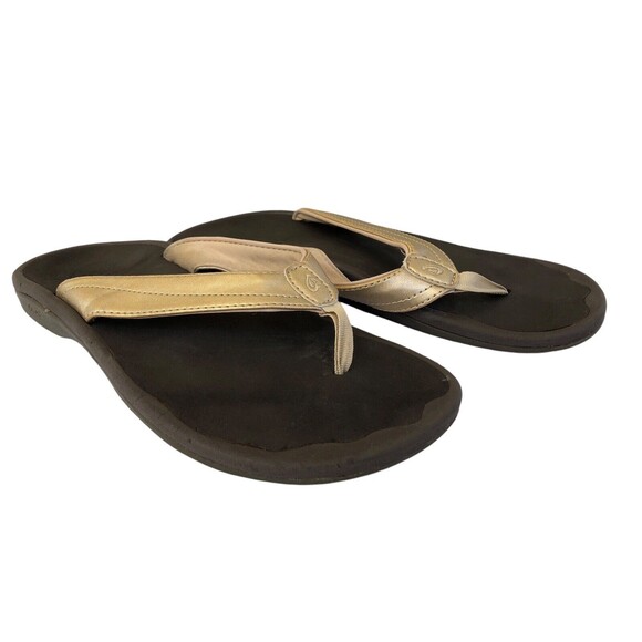 Olukai Ohana Flip Flop Thong Sandal Champagne Gold Brown Womens Sz 8 - Picture 2 of 6